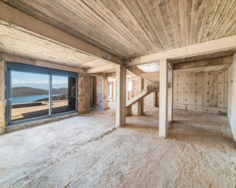 Plaka bei Elounda Kreta, Plaka: Luxusvilla mit Panoramablick auf das Meer oberhalb der Insel Spinalonga zu verkaufen Haus kaufen